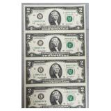 2003 $2 FRN UNCUT Sheet of Four Display