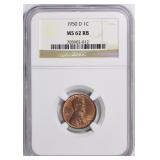 1950-D Lincoln Cent NGC MS-62 RB