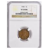 1936 Lincoln Cent NGC VF-30 BN