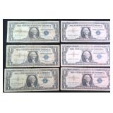 SIX (6) 1957 Blue Seal Silver Certificates, Random