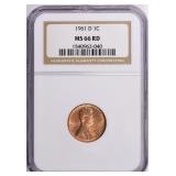 1961-D Lincoln Cent NGC MS-66 RD