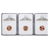 Three (3) 1951-D Lincoln Cent NGC MS-66 RD