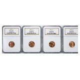 Four (4) 1954-S Lincoln Cent NGC MS-66 RD