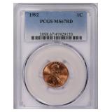 1992 Lincoln Cent PCGS MS-67 RD