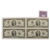 Four (4) 1976 Bicentennial $2 FRN