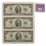 Three (3) 1976 Bicentennial $2 FRN