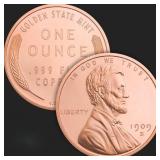 1 oz Lincoln Wheat Cent Copper Bullion Round