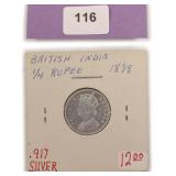1898 British India 1/4 Rupee, .917 Silver