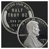 1/2 oz Lincoln Wheat Bullion Silver Round