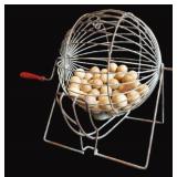 Vintage ES Lowe Metal Wire Bingo Cage Red Handle