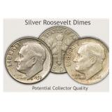 Fifty (50) Silver Roosevelt Dimes. Random Pull