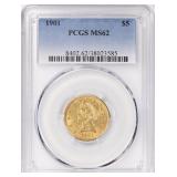 1901 Liberty Gold $5 Half Eagle PCGS MS-62