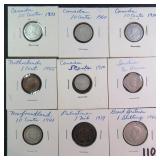 Nine (9) Foreign Coins, Date Range 1910-1960