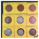 Nine (9) Foreign Coins, Date Range 1914-1962