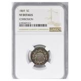 1869 Shield Nickel NGC VF Details