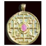 Gold Toned Spiritual Pendant with Gemstone