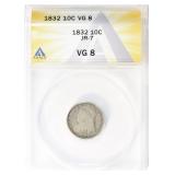 1832 Capped Bust Dime JR-7 ANACS VG-08