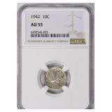 1942 Mercury Dime NGC AU-55