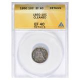 1850 Seated Liberty Dime ANACS XF-40 Details