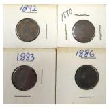Four (4) Indian Head Cents: 1880,1883,1886,1892)