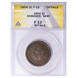 1854 Braided Hair Cent ANACS F-12 Details