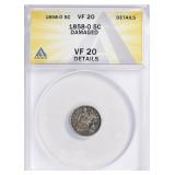 1858-O Seated Liberty Half Dime ANACS VF-20 Detail