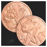 1 oz Bull & Bear Copper Bullion Round