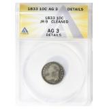 1833 Capped Bust Dime JR-9 ANACS AG-03 Details