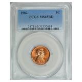 1962 Lincoln Cent PCGS MS-65 RD