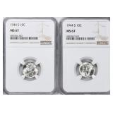 TWO (2) 1944-S Mercury Dime NGC MS-67