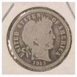 1913 Silver Barber Dime