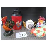Rooster, Tea Pots, Milk Can