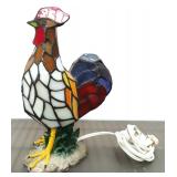 Leaded and Stained Glass Rooster Lamp, 11'H