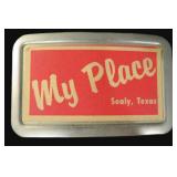 'My Place' Belt Buckle, 2'x3.5', Sealy, Texas