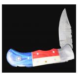 Red White & Blue Folding Pocket Knife, Handmade