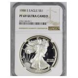 1988-S PROOF American Silver Eagle, NGC PF69UCAM