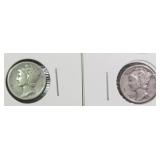 1936 and 1939 Silver Mercury Dimes