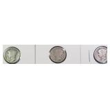 Three (3) 1948 Silver Mercury Dimes: (2) S and D