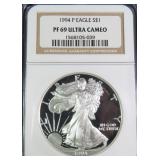 1994-P PROOF American Silver Eagle, NGC PF69UCAM