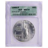 SILVER 1986-P Statue of Liberty Dollar ICG MS-70