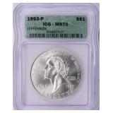 SILVER 1993-P Thomas Jefferson Dollar ICG MS-70