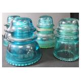 Four (4) Aqua-Blue Glass Insulators
