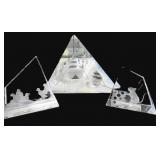 Three (3) Crystal Cube Paperweights, 3-D Laser