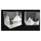 TWO (2) Crystal Cube Paperweights, 3-D Laser