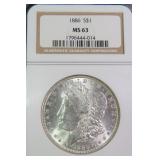 1886 Silver Morgan Dollar, NGC MS63