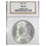 1885 Silver Morgan Dollar, NGC MS63