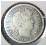 1908 Silver Barber Dime