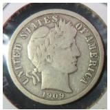 1909 Silver Barber Dime