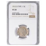 1913-D Buffalo Nickel Type 1 NGC VF-20