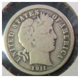 1911 Silver Barber Dime